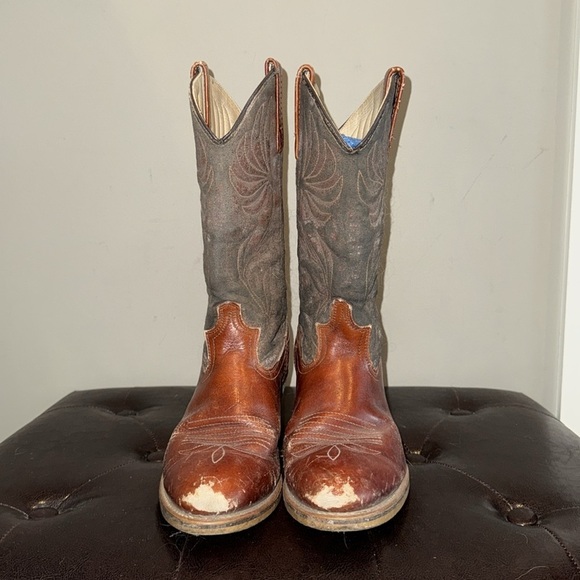 Thrashed worn distressed two tone Dingo western cowboy boots 9D - Picture 1 of 15